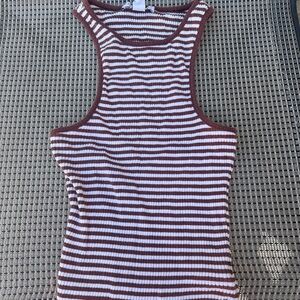 Topshop Brown & White Striped Ribbed Tank